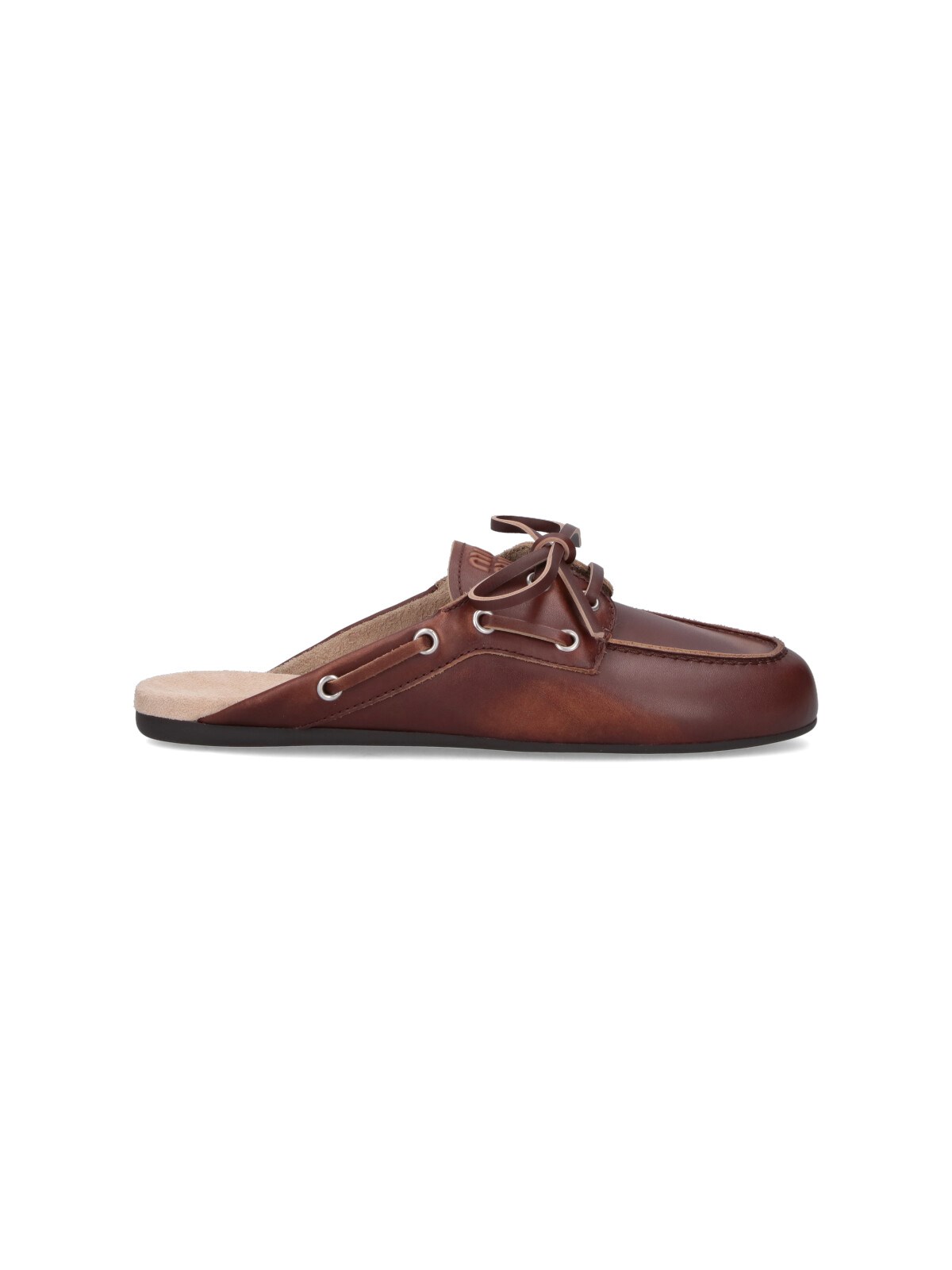 Miu Miu Calf Leather Mules In Brown