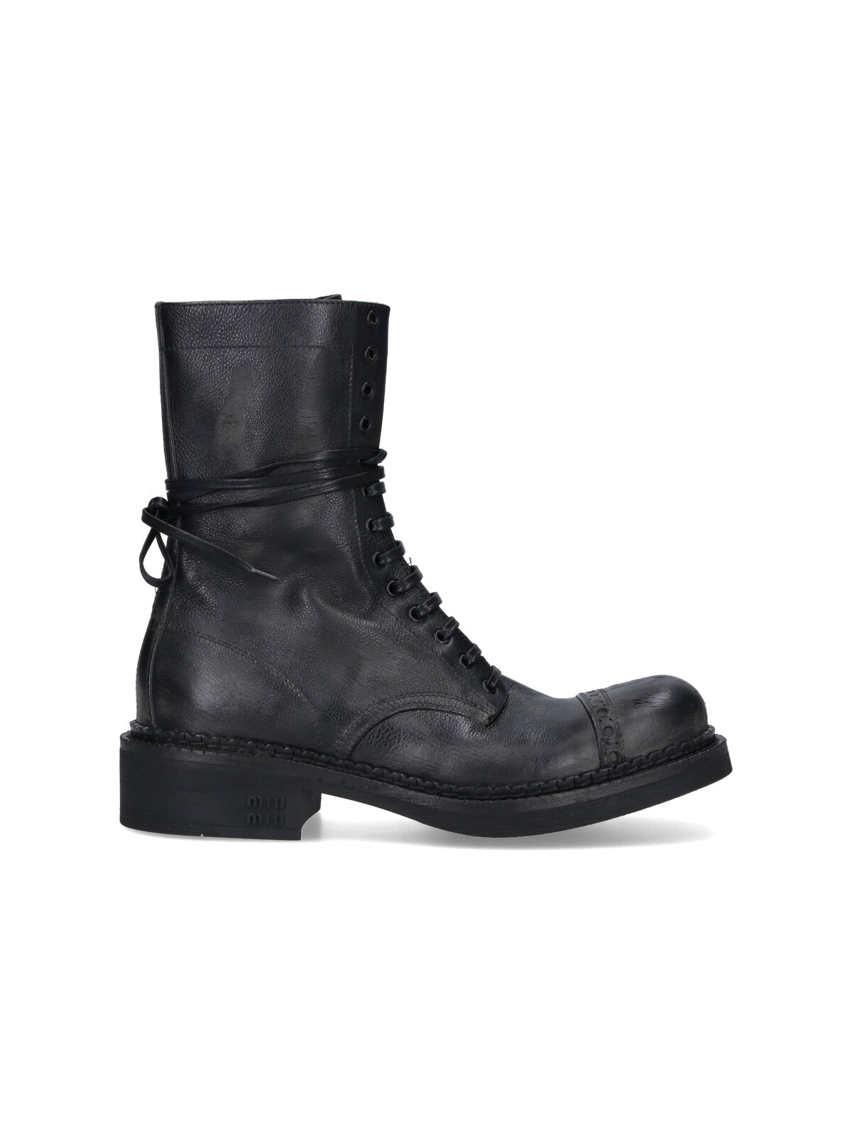 Miu Miu Lace Up Ankle Boots In Black