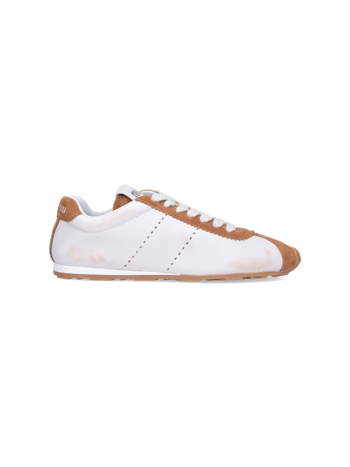 Miu Miu Two-tone Nappa Leather And Suede Sneakers In White