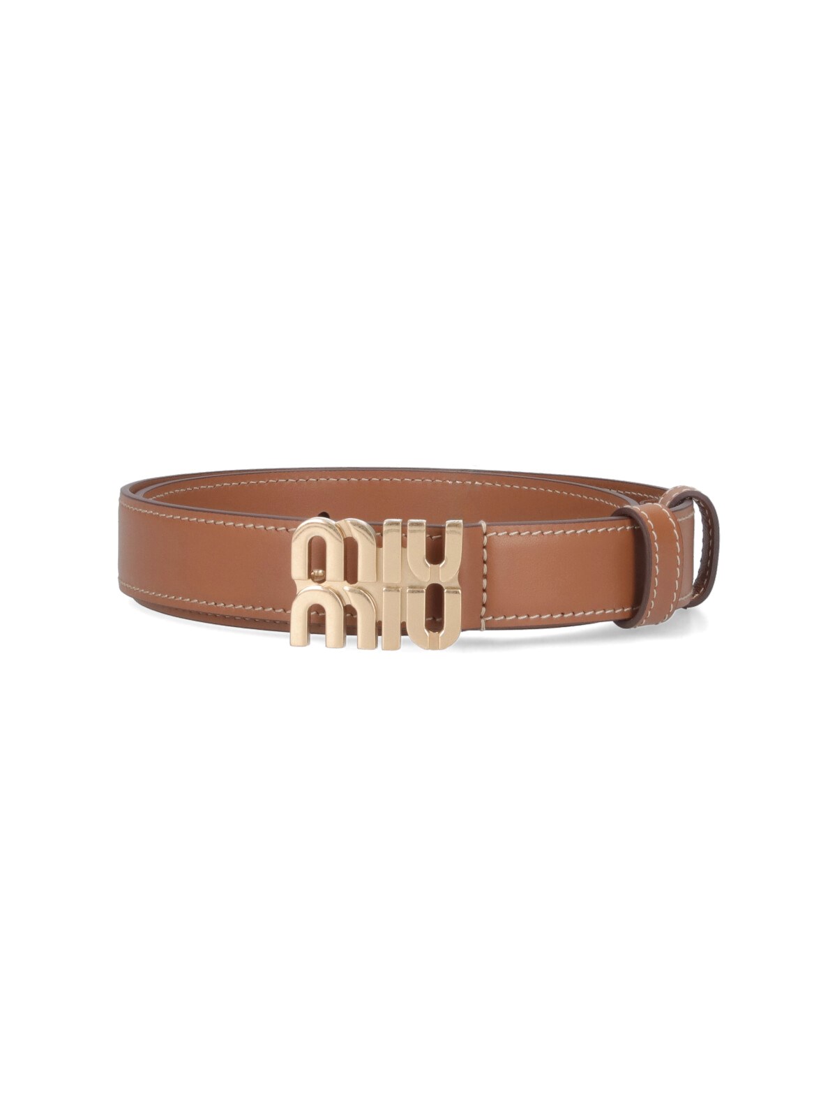Miu Miu Caramel Leather Belt In Brown
