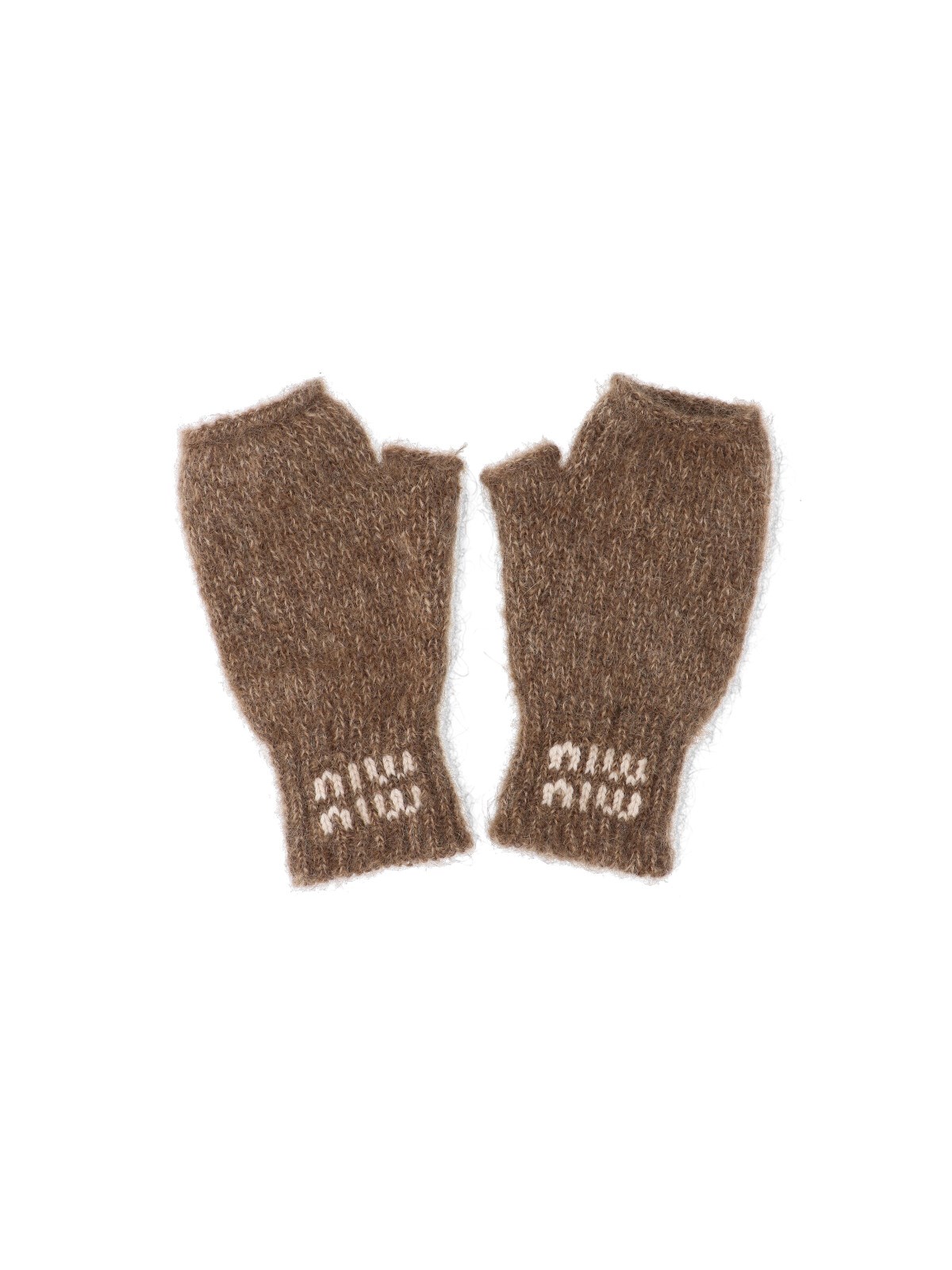 Miu Miu Logo Gloves In Brown