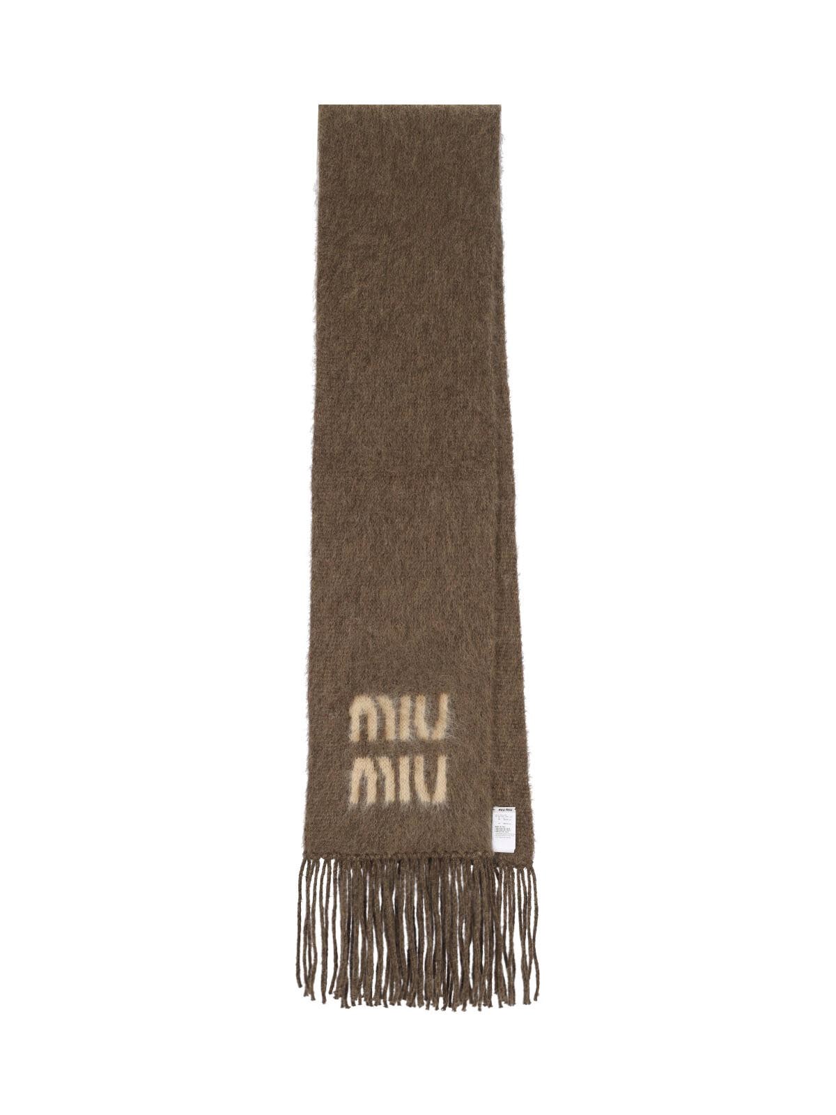 Miu Miu Wool Scarf With Logo In Brown