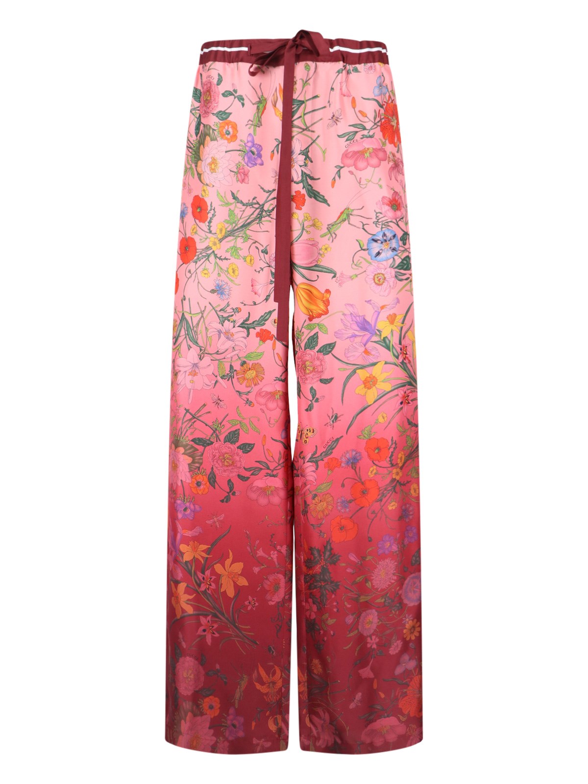 Gucci Floral Print Wide Leg Trousers With Elastic Waistband In Gold