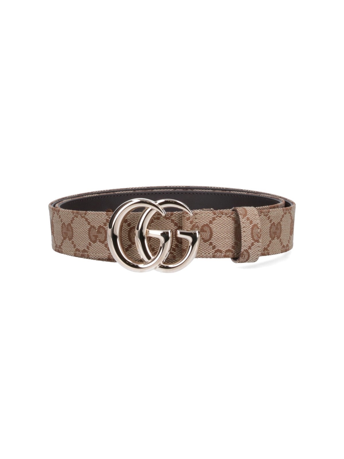 Gucci Adjustable Monogram Pattern Metal Hardware Belts In Brown