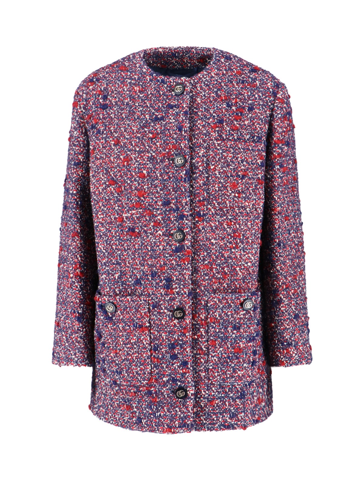 Gucci Longline Tweed Jacket Front Pockets In Pink