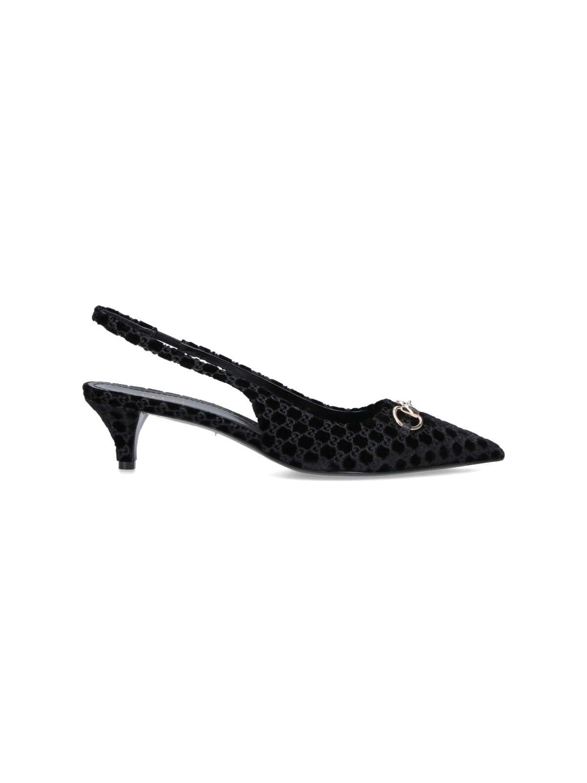 Gucci Women Black Gg Velvet Horsebit Slingback Pumps In Black