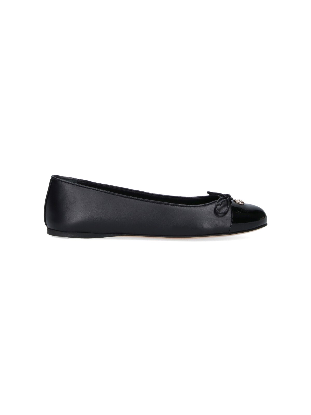 Gucci Women Leather Ballerinas With Patent Leather Detail In Black