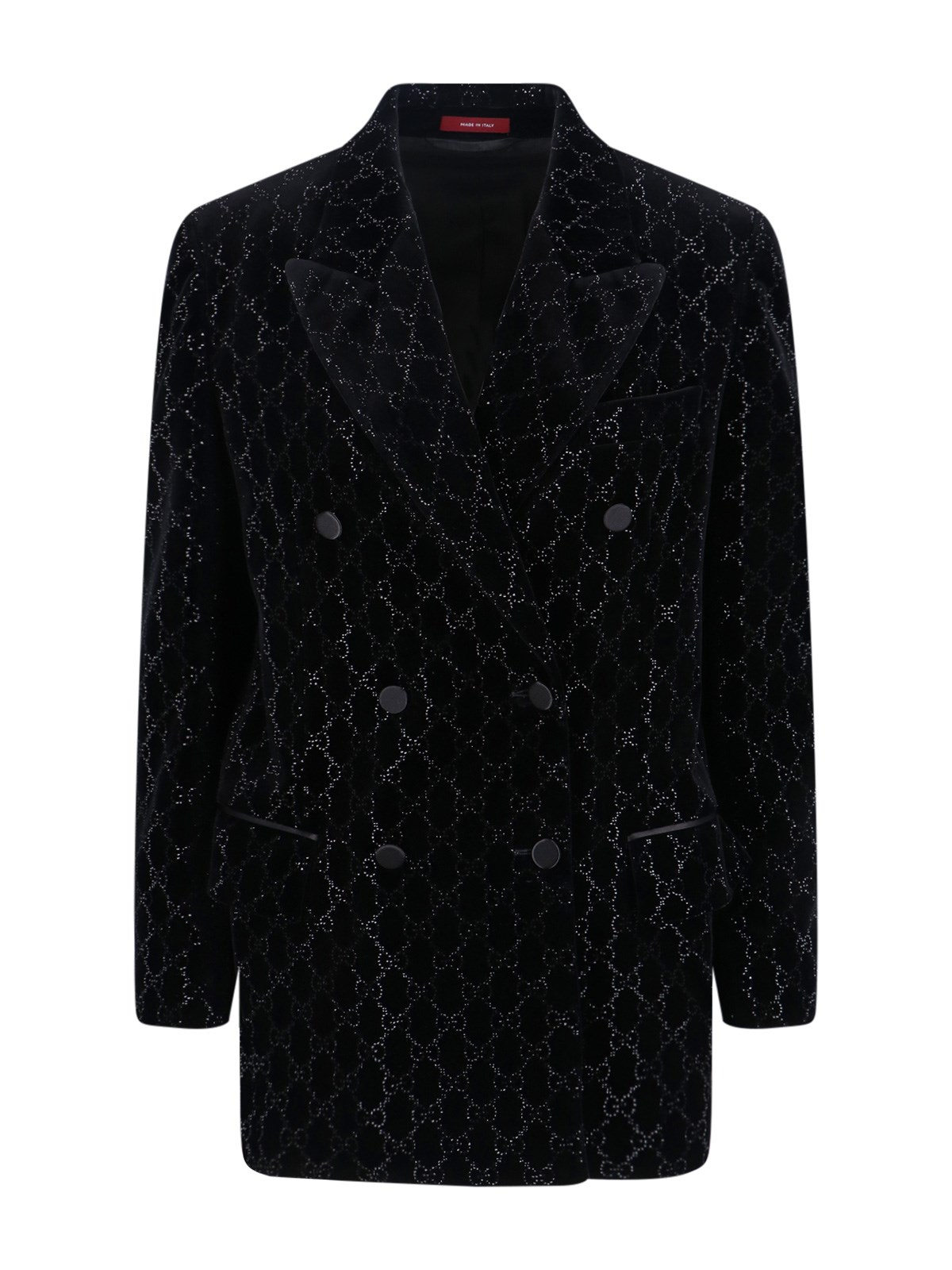 Gucci Double-breasted Velvet Coat Featuring Embroidery In Black