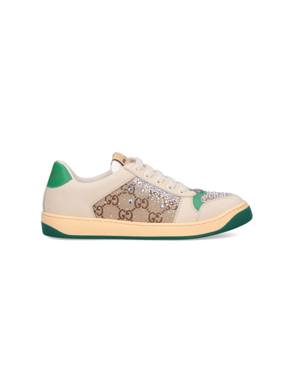 Gucci Gg Supreme Sneakers With Crystal Embellishments And Contrasting Rubber Sole