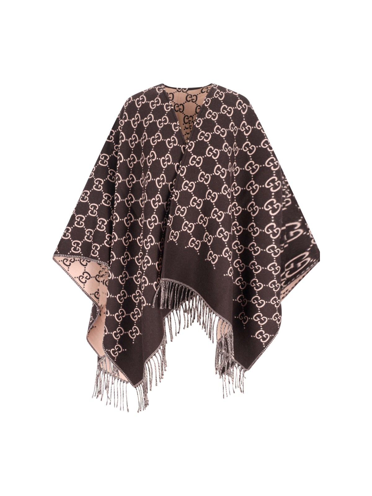 Gucci 'gg' Wool Cape In Brown