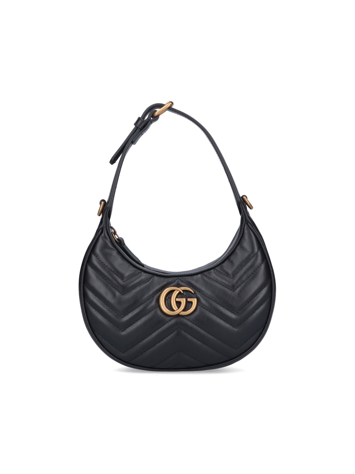 Gucci Mini Gg Marmont Half-moon Shoulder Bag In Black