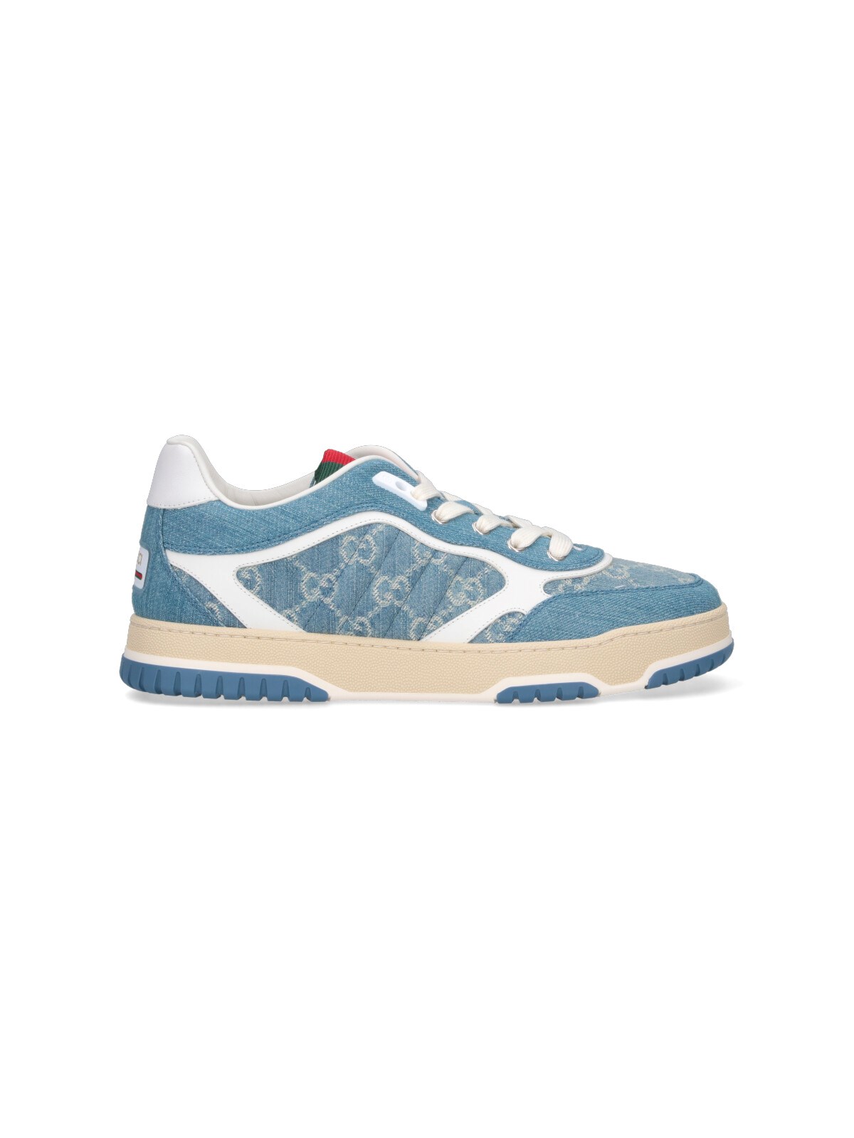 Gucci Denim Fabric Sneakers With Monogram Pattern In Blue