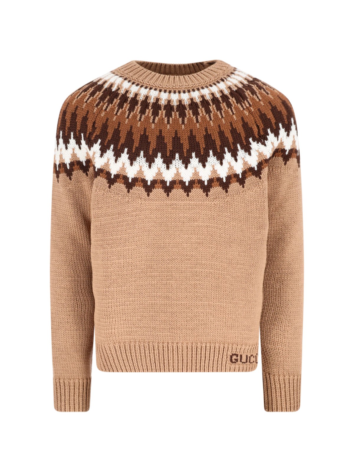 Gucci Sweater With Round Neck In Wool In Brown
