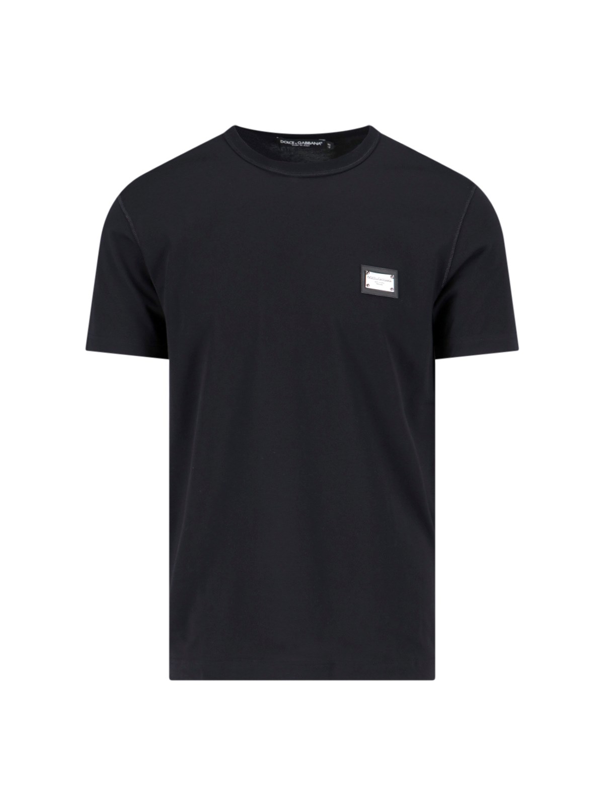 Dolce & Gabbana Cotton T-shirt With Metal Plaque Featuring Front Logo In Black