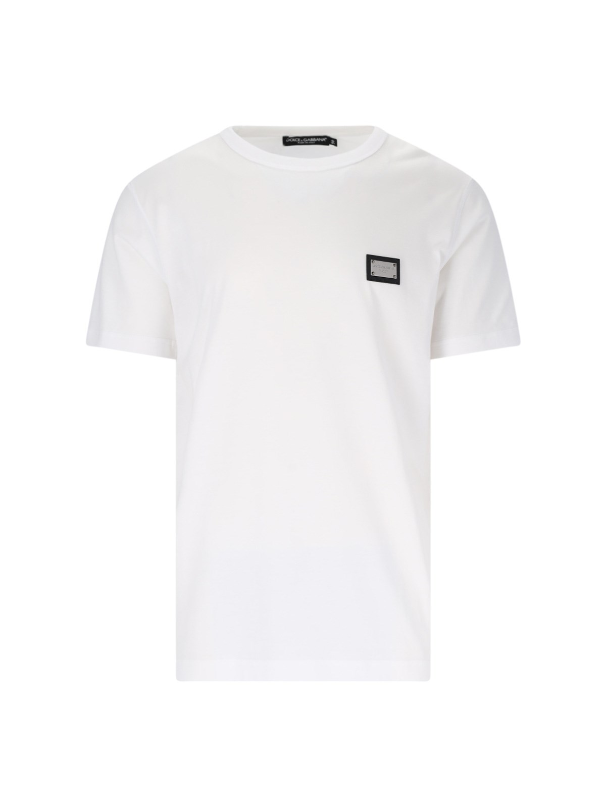 Dolce & Gabbana White Crewneck T-shirt With Logo Plate In Cotton Man In White
