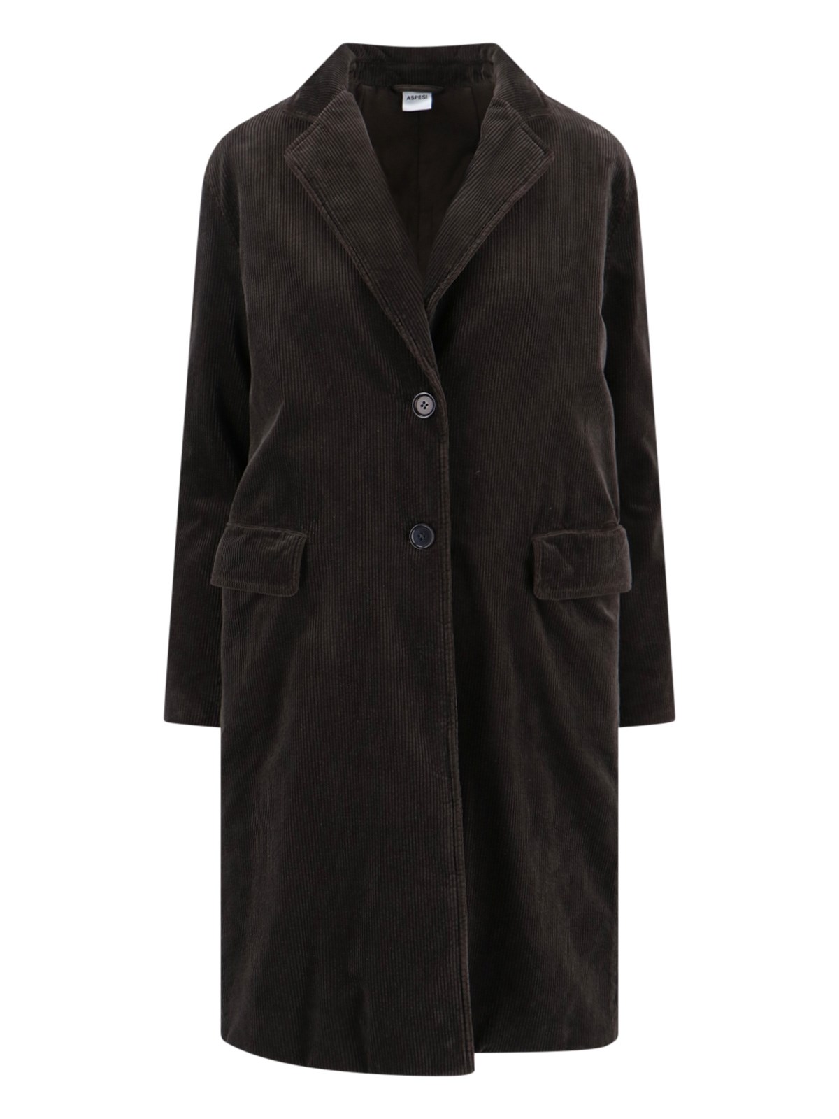Aspesi Corduroy Flap Pockets Longline Notched Lapels In Brown