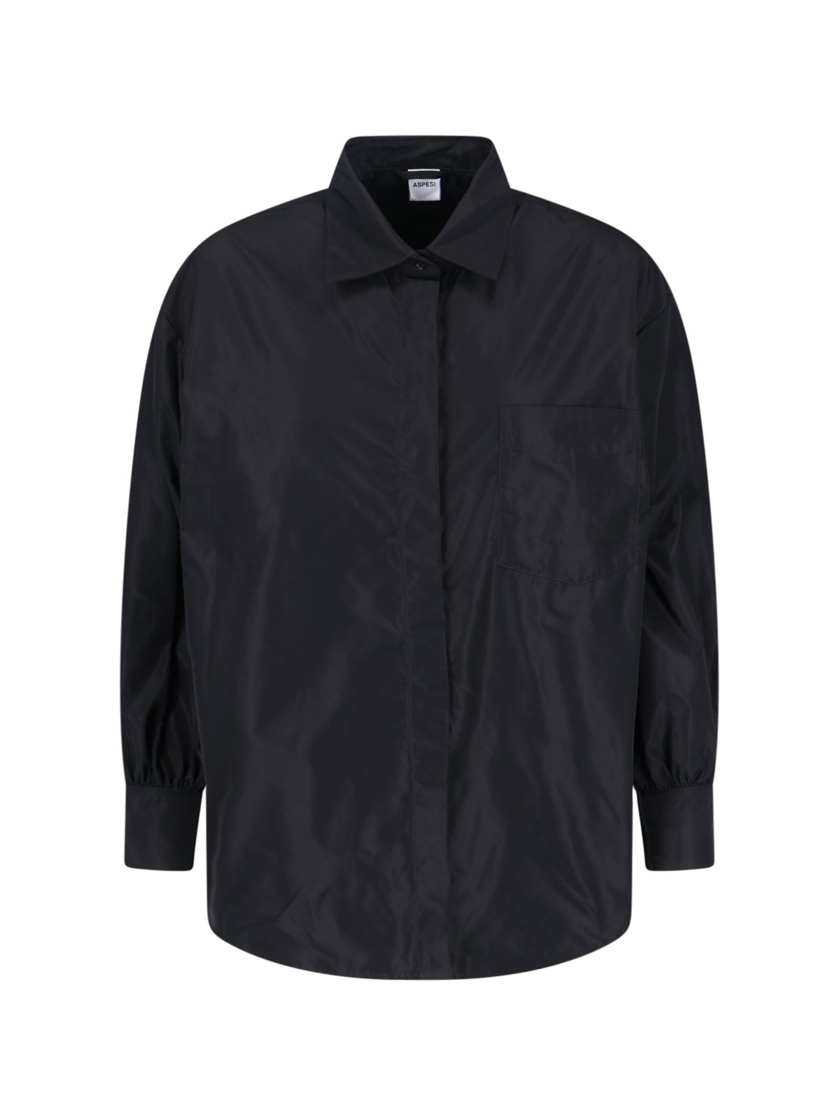 Aspesi Timeless Black Shirt With Pointed Collar And Curved Hemline In Black