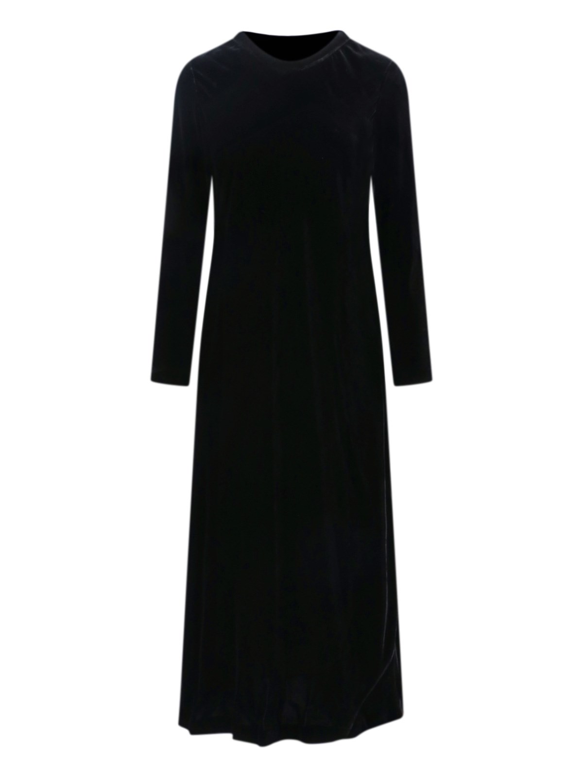 Aspesi Velvet Dress With Long Sleeves And Round Neckline In Black