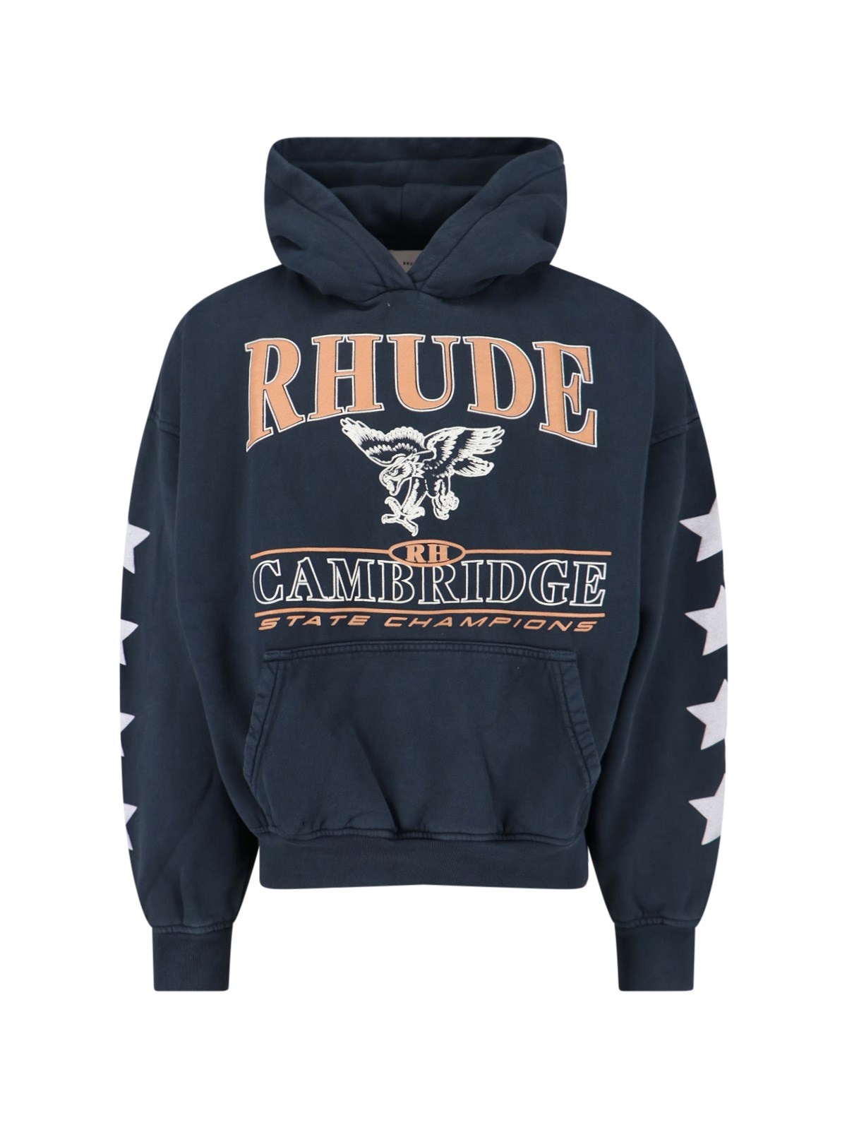Rhude Black Cotton Jersey Hoodie With Multicolor Logo In Blue
