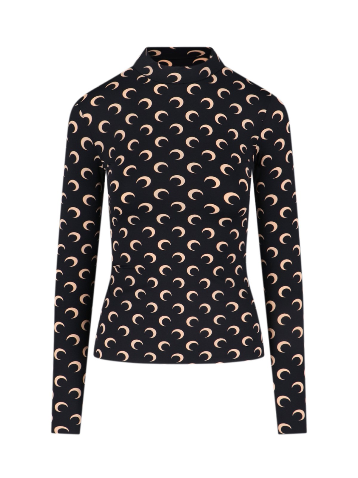 Marine Serre Crescent Print Turtleneck Long-sleeve Top In Black