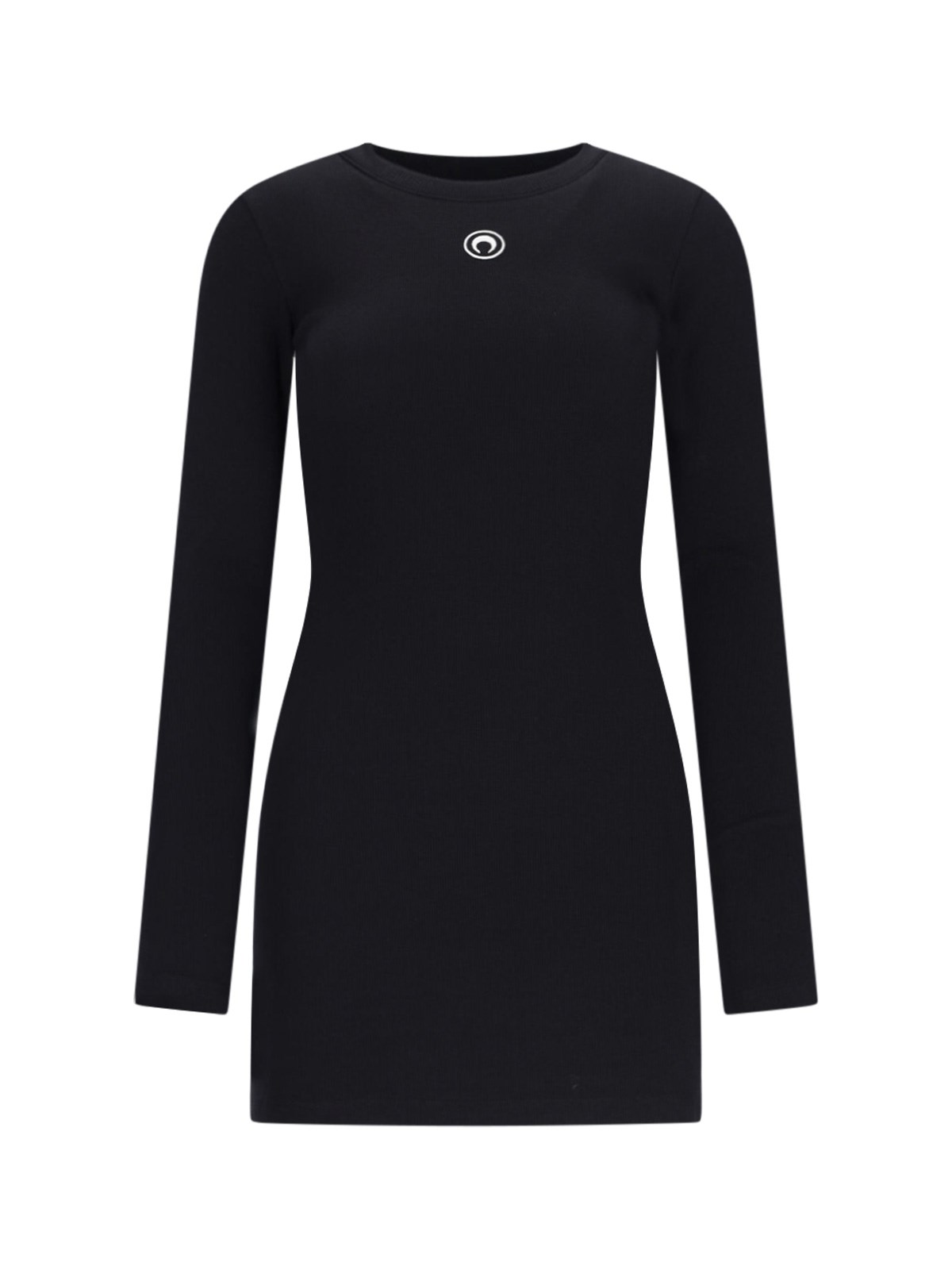 Marine Serre Fitted Black Mini Dress With Long Sleeves And Round Neckline In Black