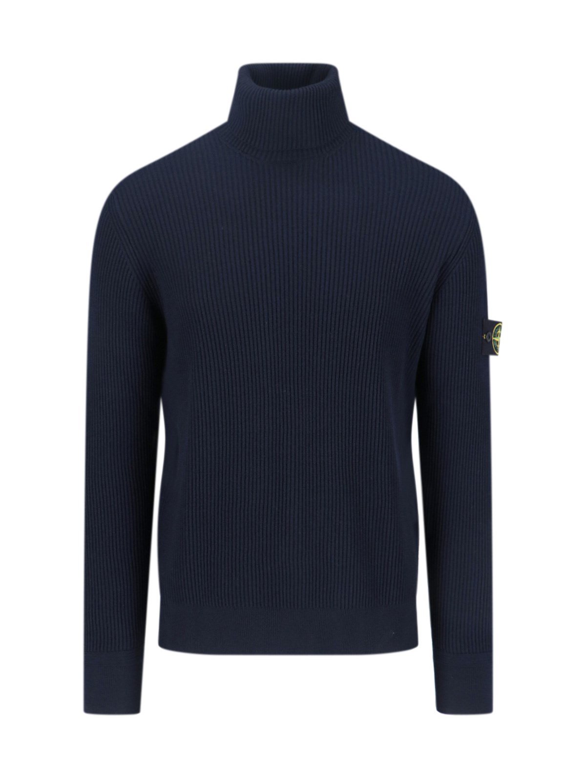 Stone Island Turtleneck Sweater In Virgin Wool With Logo Patch In Blue