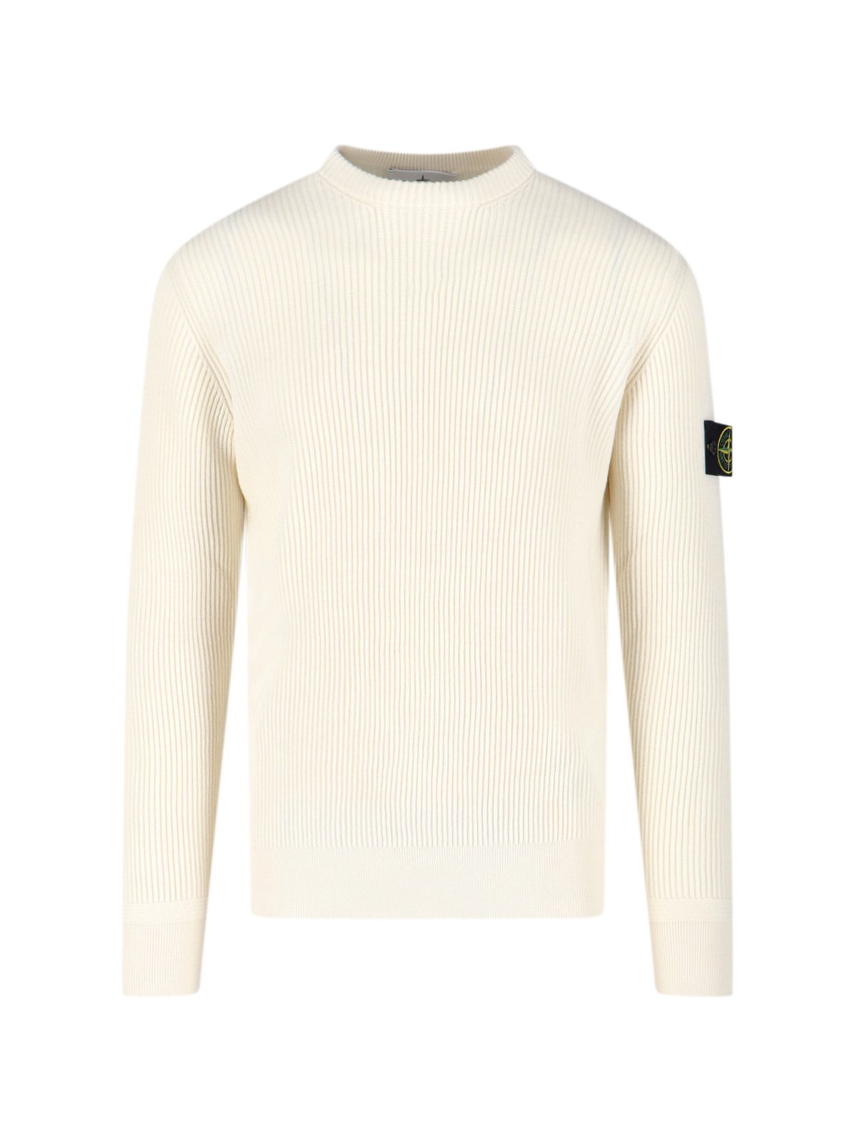 Stone Island Turtleneck Ribbed Wool Sweater In White