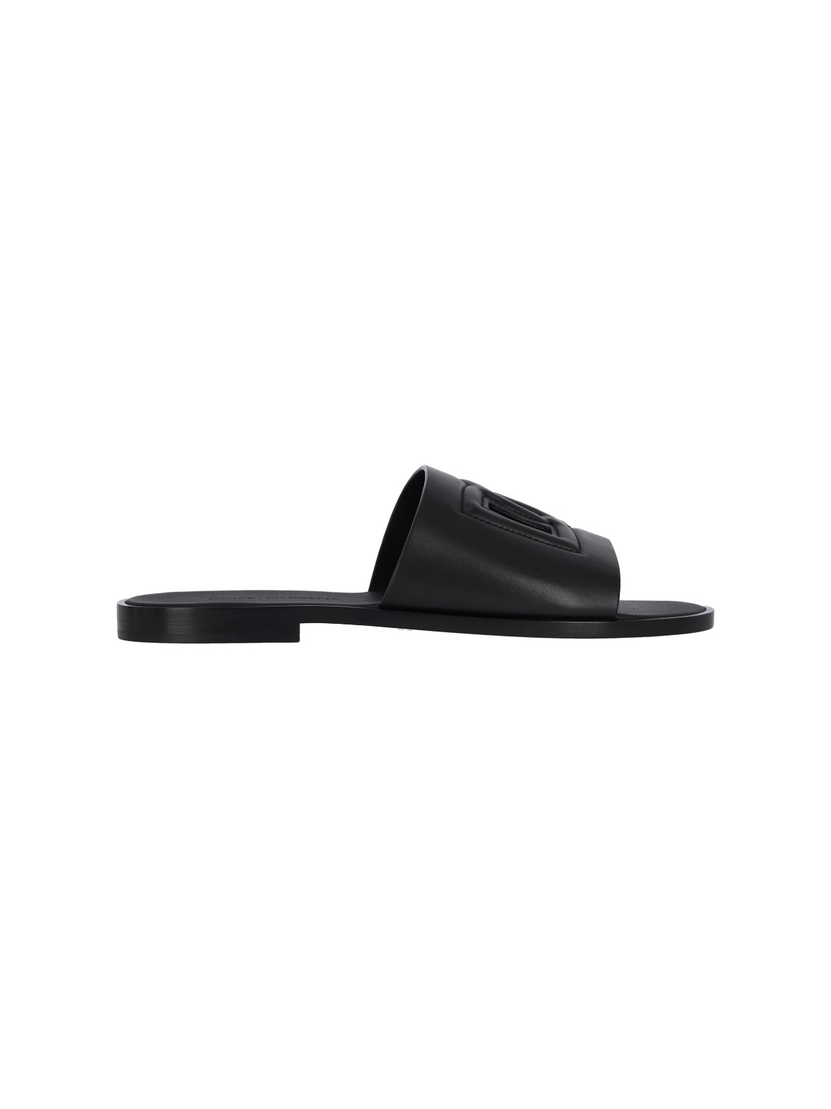 Dolce & Gabbana Black Sandals With Dg Logo Cut-out In Leather Man