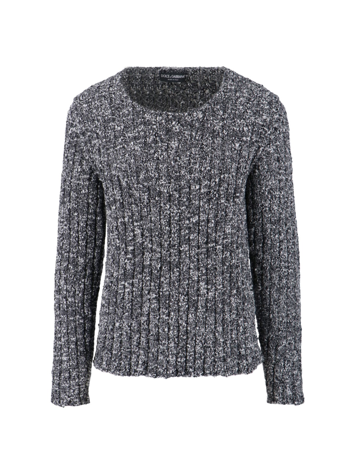 Dolce & Gabbana Textured Fabric Round Neck Long Sleeve Sweater In Gray