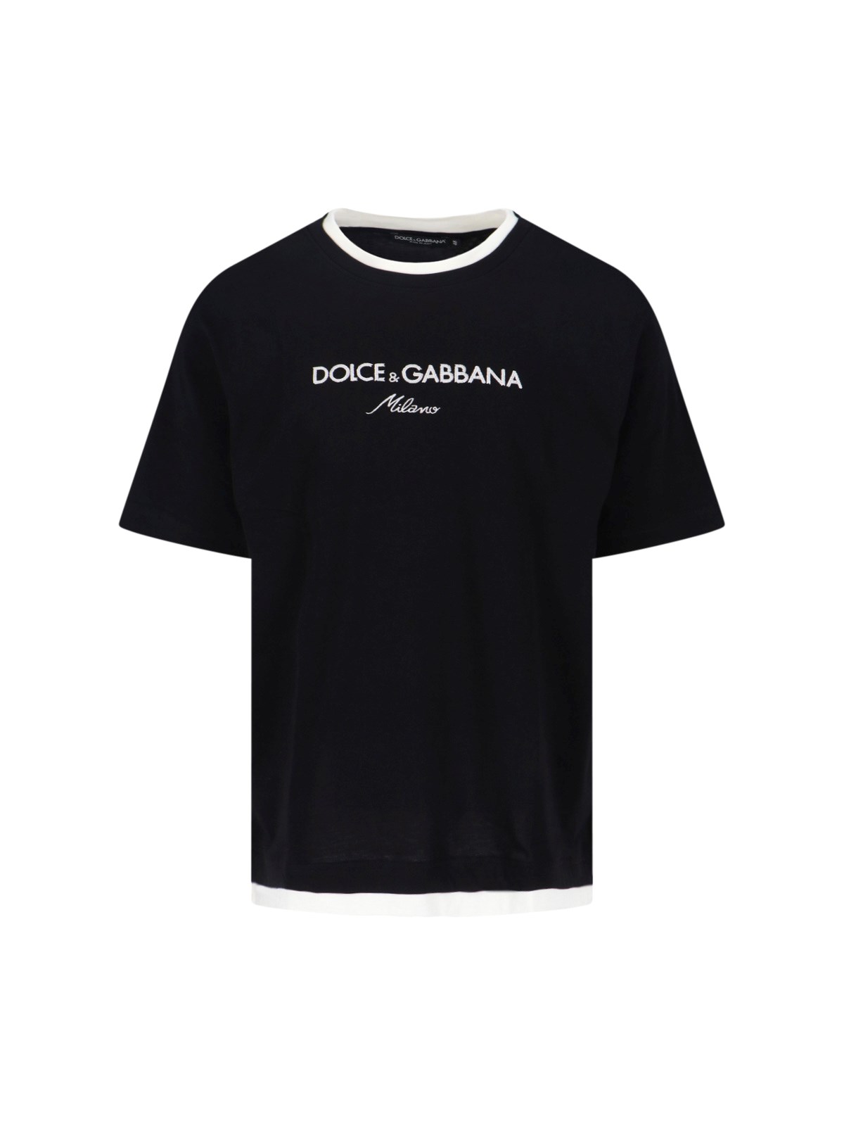 Dolce & Gabbana Logo-embroidered Layering Cotton T-shirt In Black