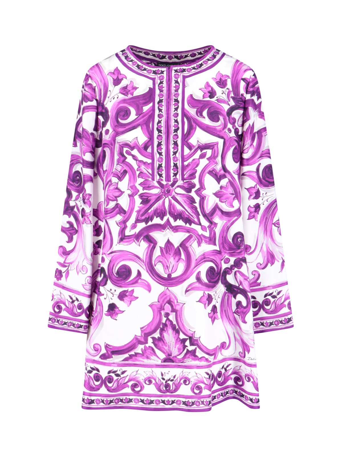 Dolce & Gabbana Maiolica Print Twill Mini Dress In Purple