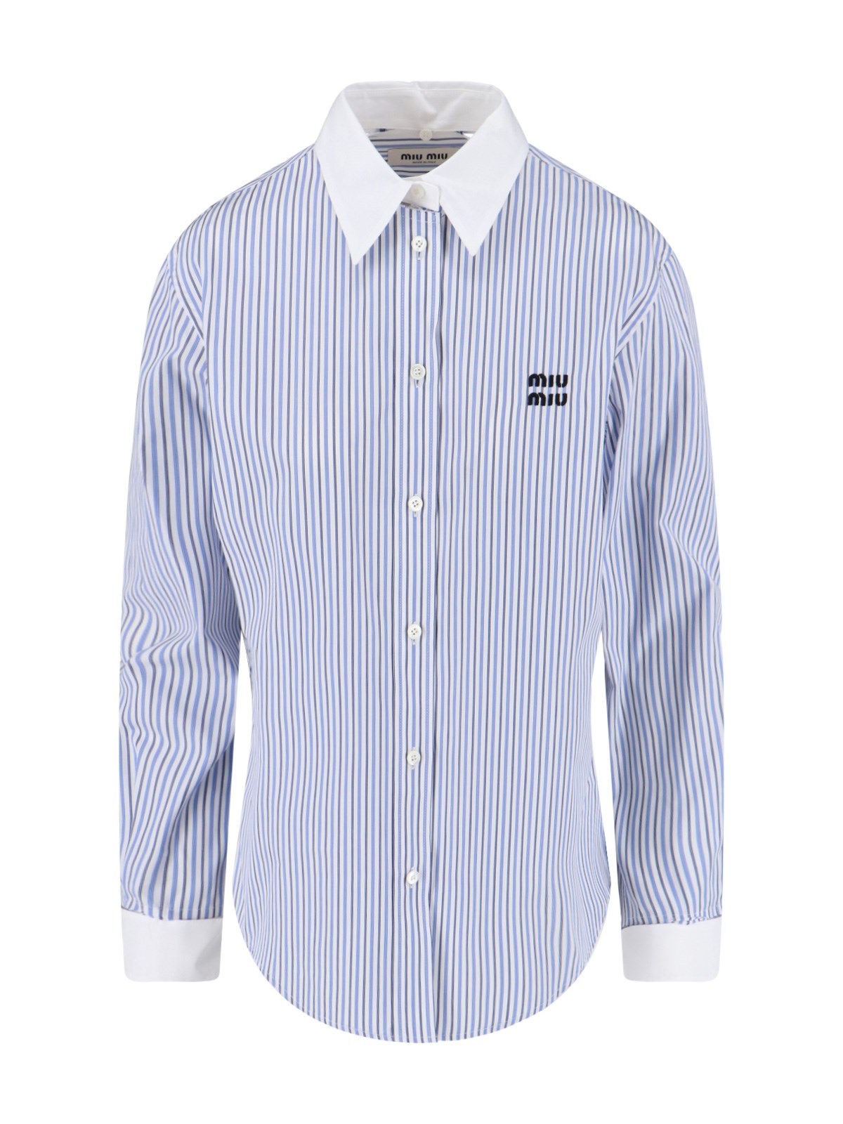 Miu Miu Striped Cotton Shirt In Blue