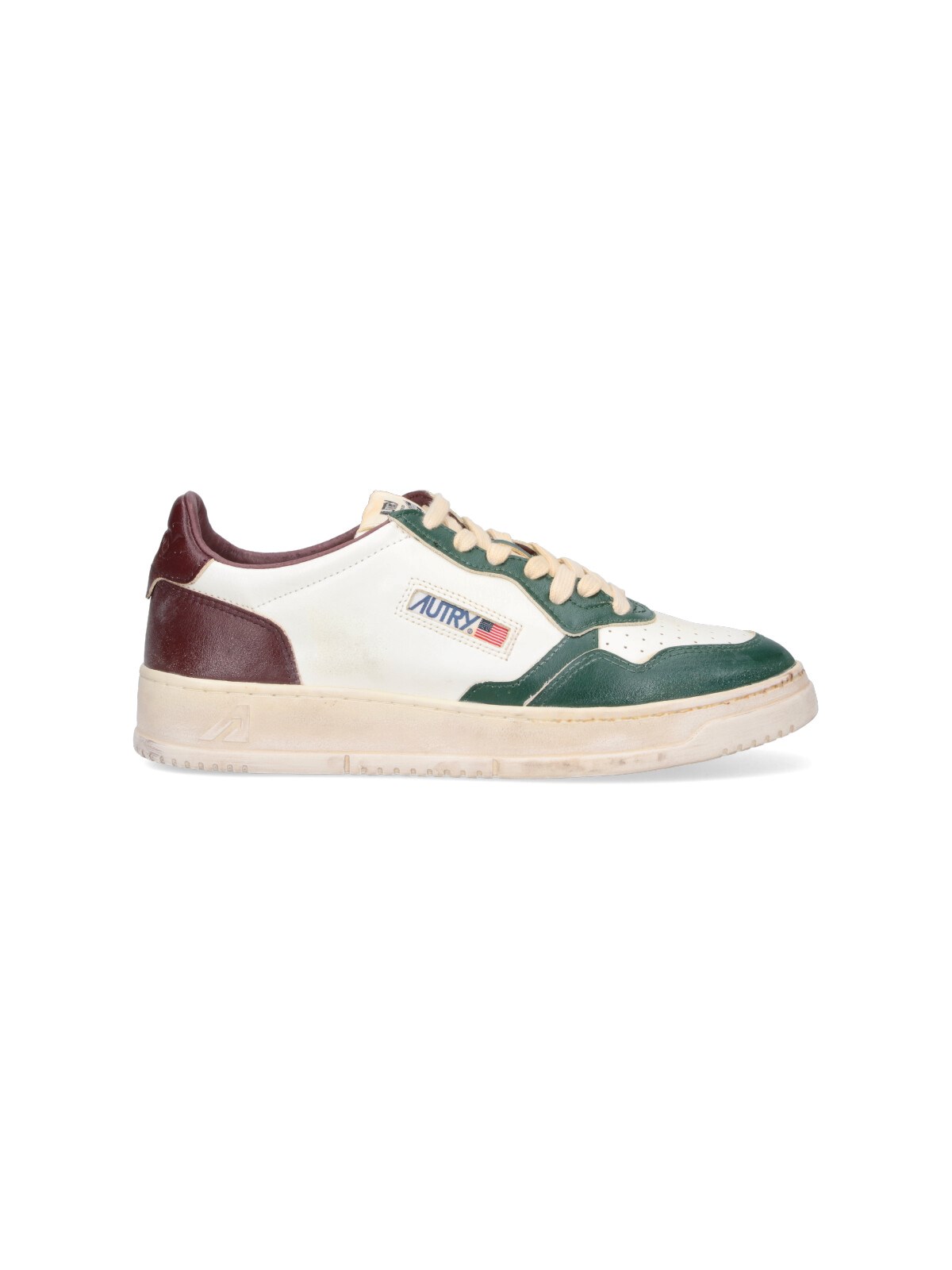 Autry Medalist Low Super Vintage Sneakers In White Pine Grove Leather And Rum Raisin In White