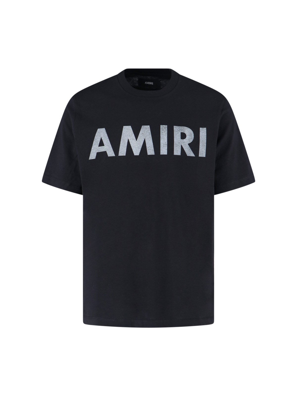 Amiri Black Crewneck T-shirt With Logo Lettering Print On The Front In Cotton Man
