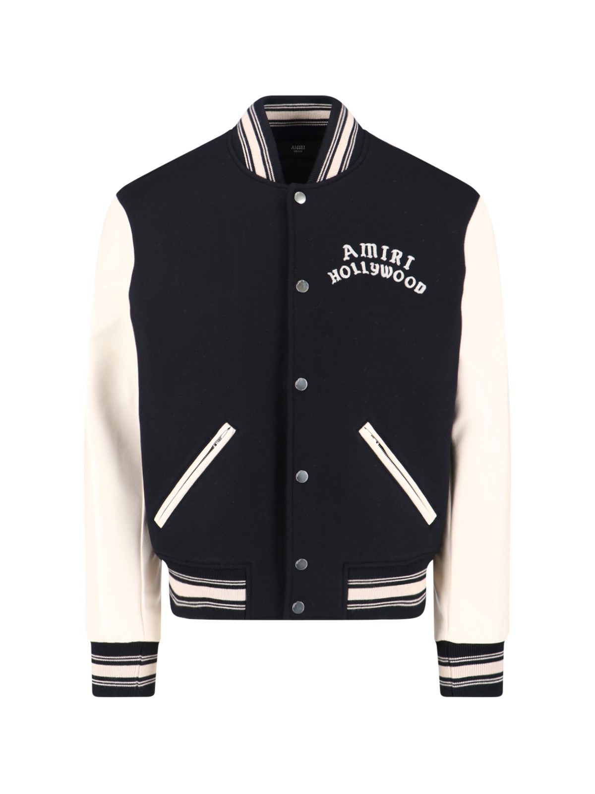 Amiri Varsity Jacket With White Contrasting Sleeves And Embroidered Detailing In Black