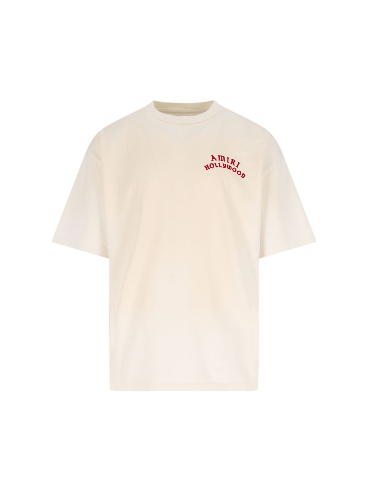 Amiri Pool Cue Beige Crewneck T-shirt With Logo Detail On The Front And Maxi Logo Print On The Rear In Cot