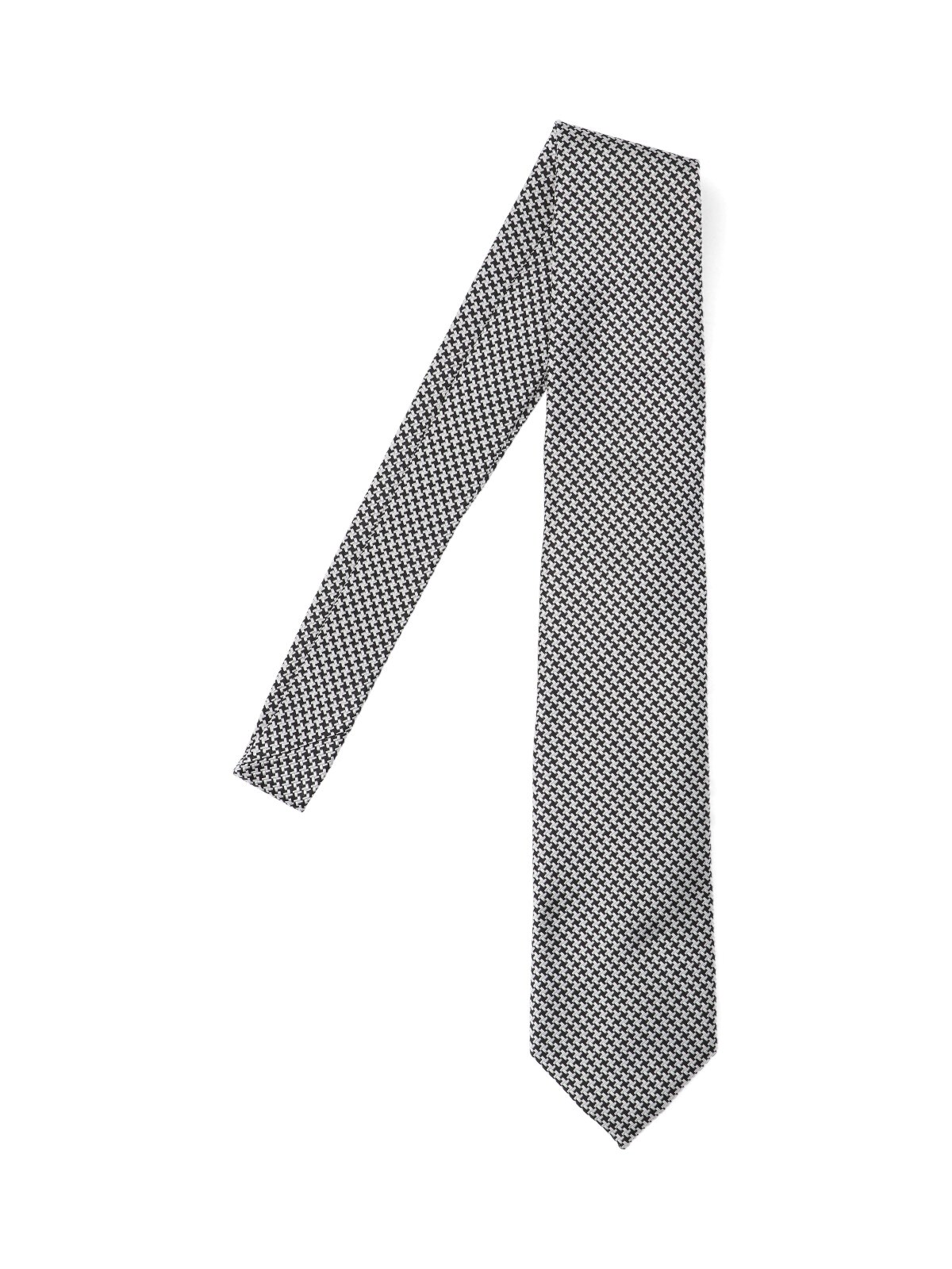 Tom Ford Adjustable Black Silk Tie With Houndstooth Pattern In Gray