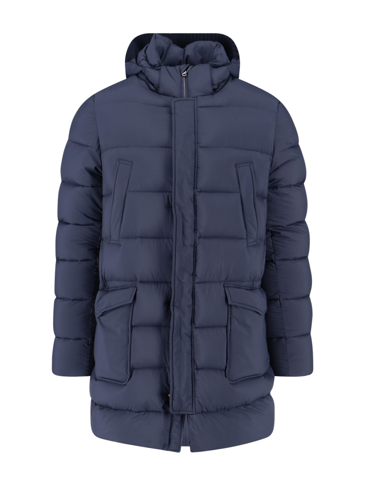 Herno Long Hooded Down Jacket In Blue