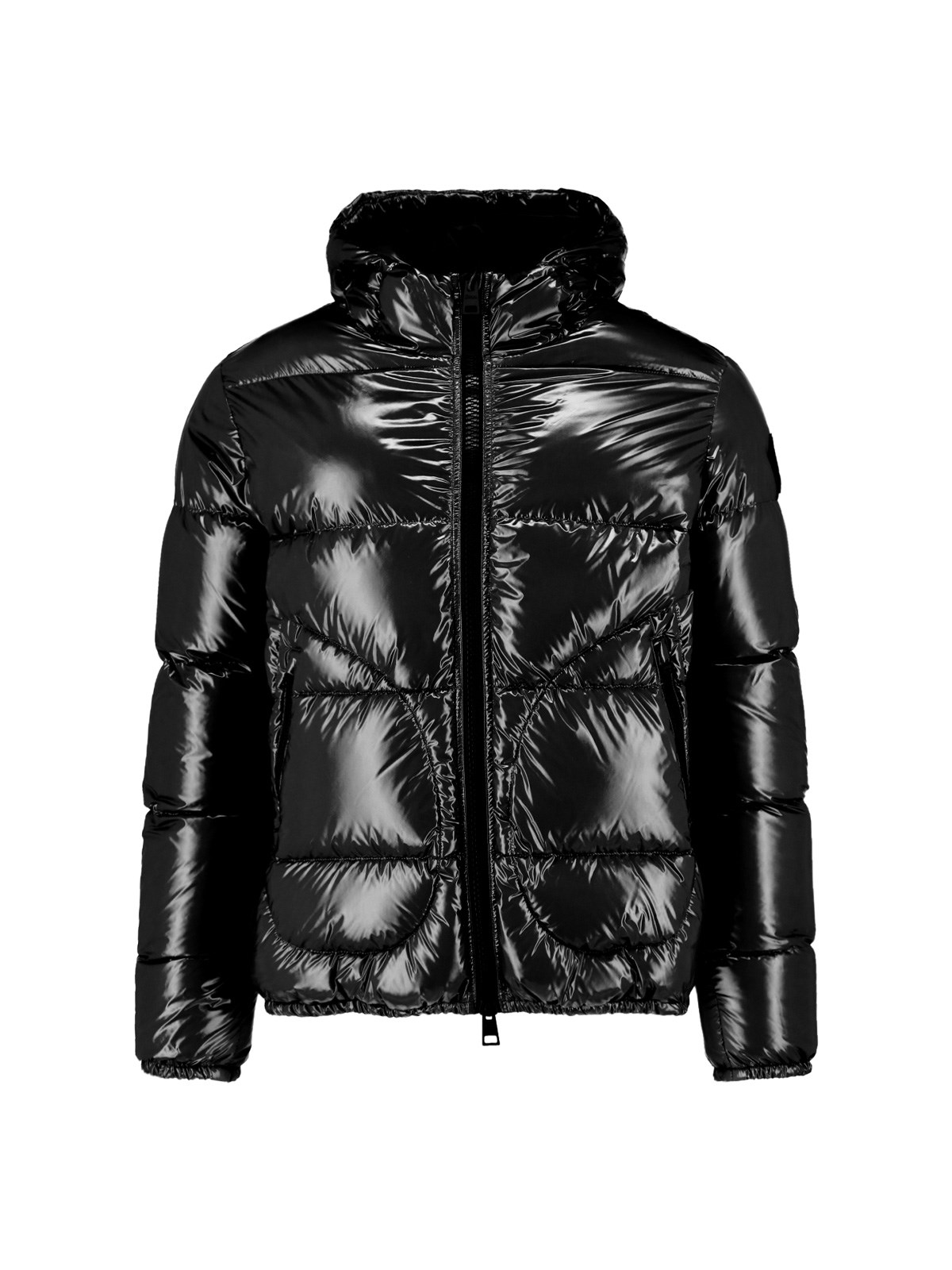 Herno Shiny Lacquer Bomber Jacket With Quilted Texture In Black