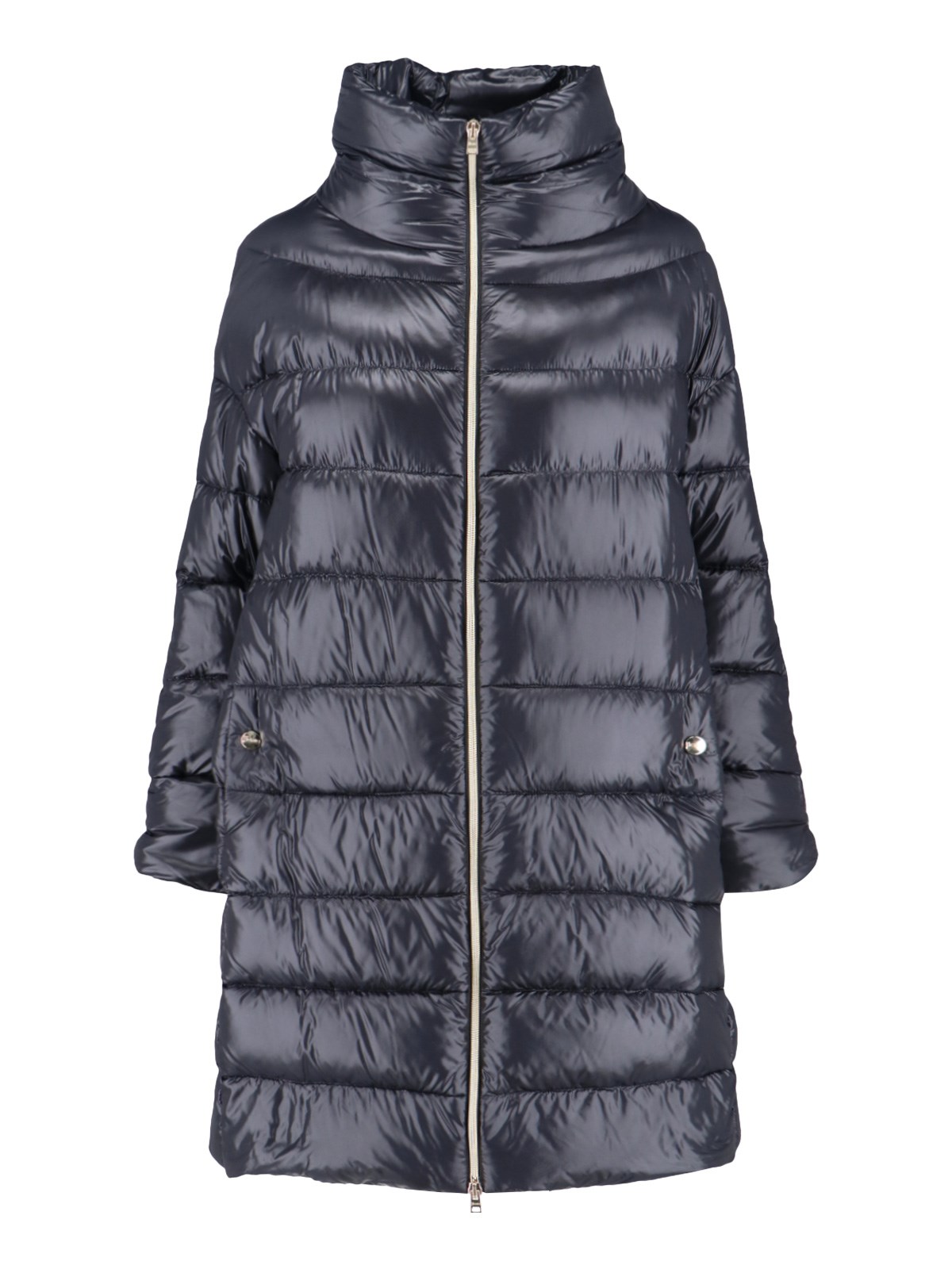 Herno Long Jacket In Satin And Lady Alternative Fur In Black