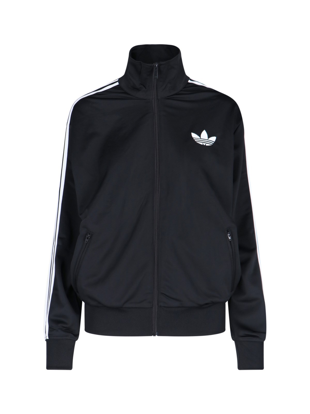 Adidas Originals High Collar Ribbed Cuffs Sweatshirt Side Pockets In Black  
