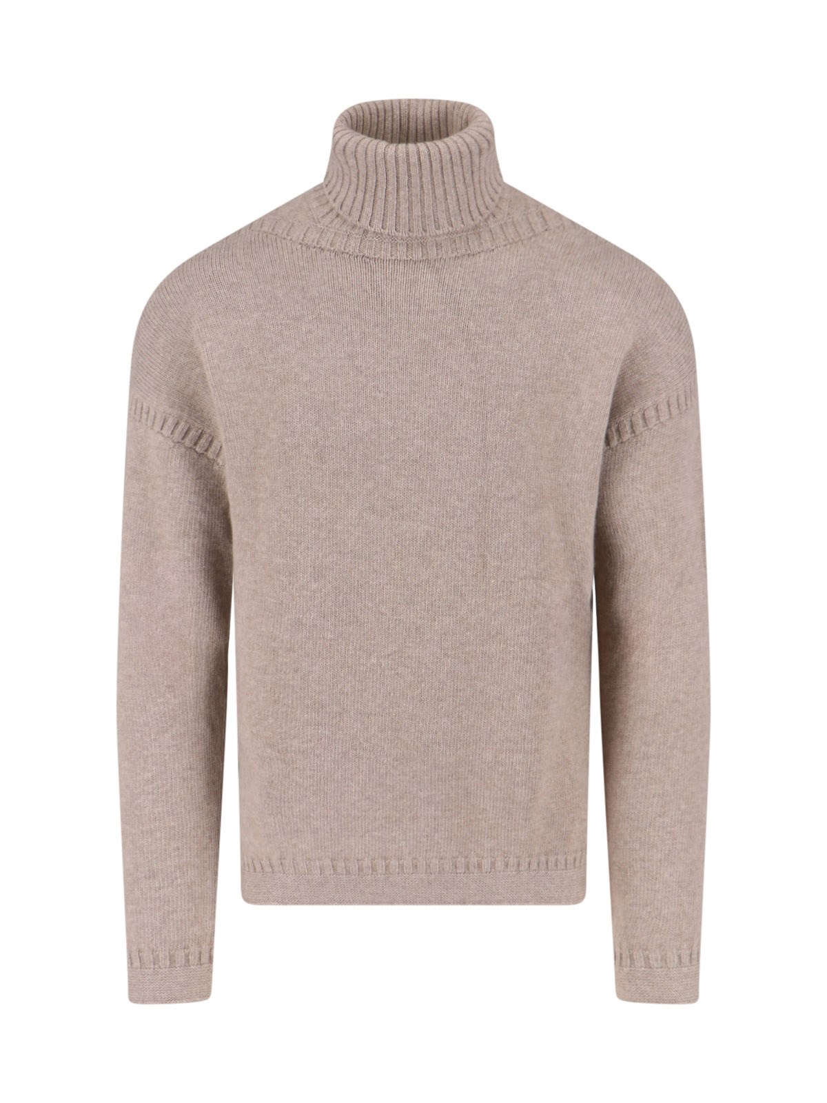 Loro Piana Cashmere Turtleneck Sweater Side Slits In Neutral
