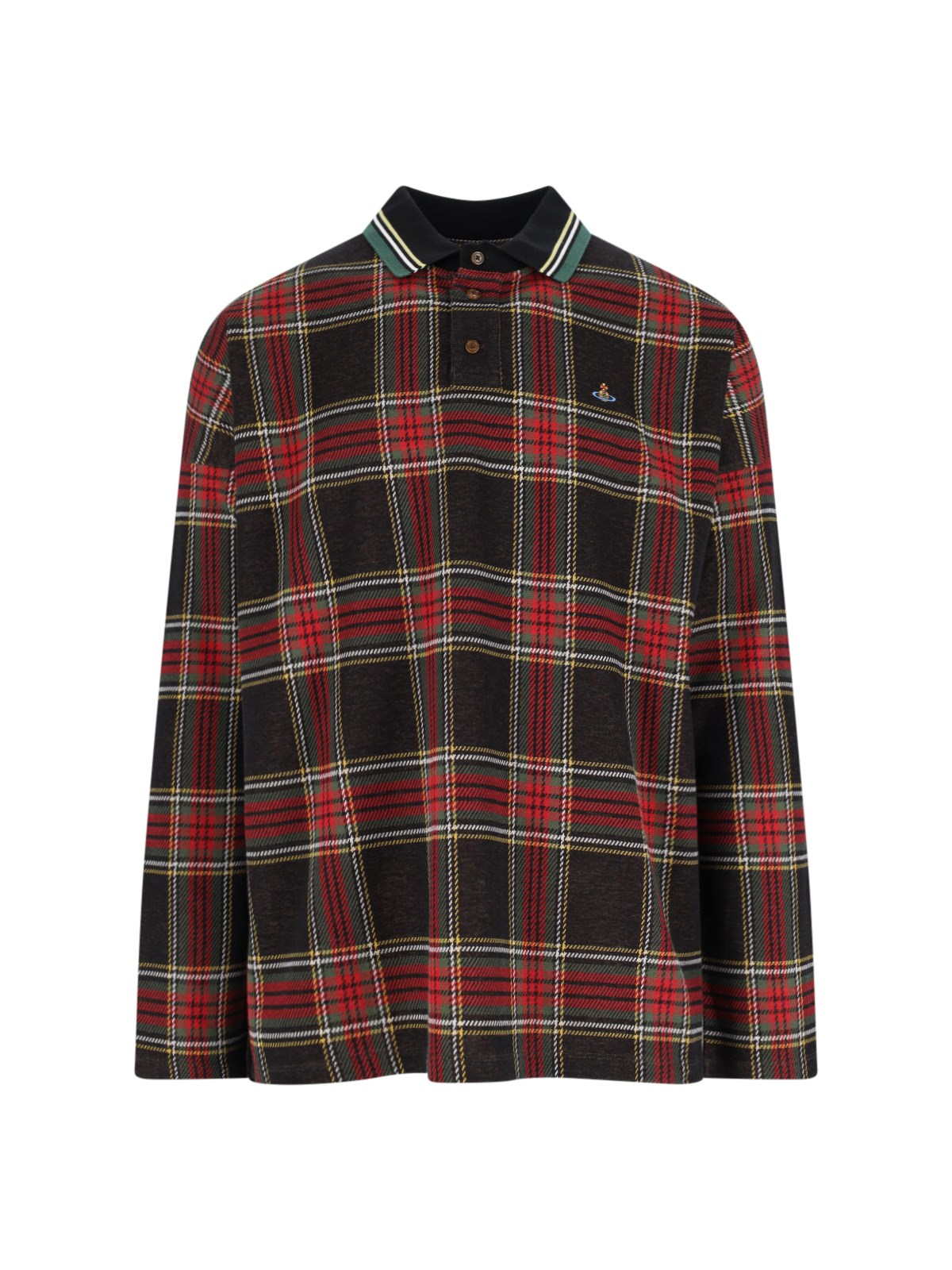 Vivienne Westwood Crewneck Sweater With Plaid Pattern And Button Detail In Brown