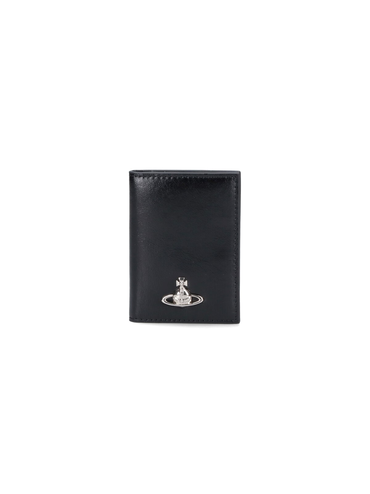 Vivienne Westwood Smooth Black Wallet With Iconic Emblem In Black