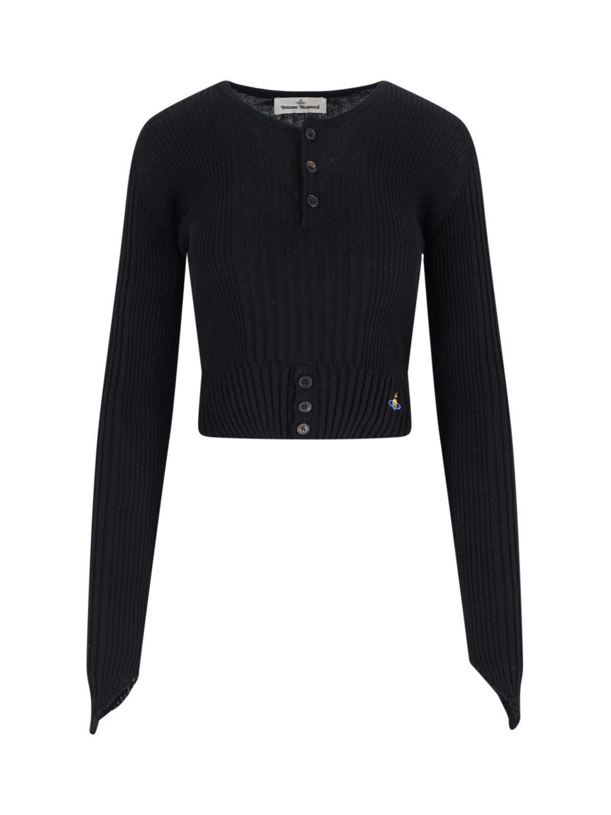 Vivienne Westwood Cropped Ribbed Cardigan With Multicolor Logo In Black