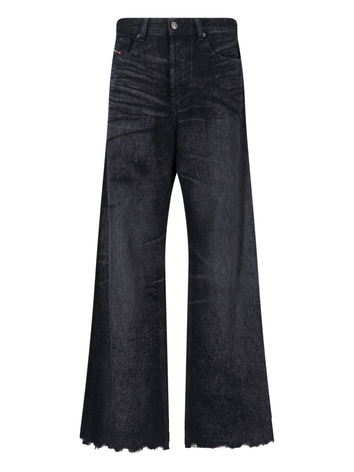 Diesel High-waisted Wide-leg Jeans With Edgy Raw Hem In Gray