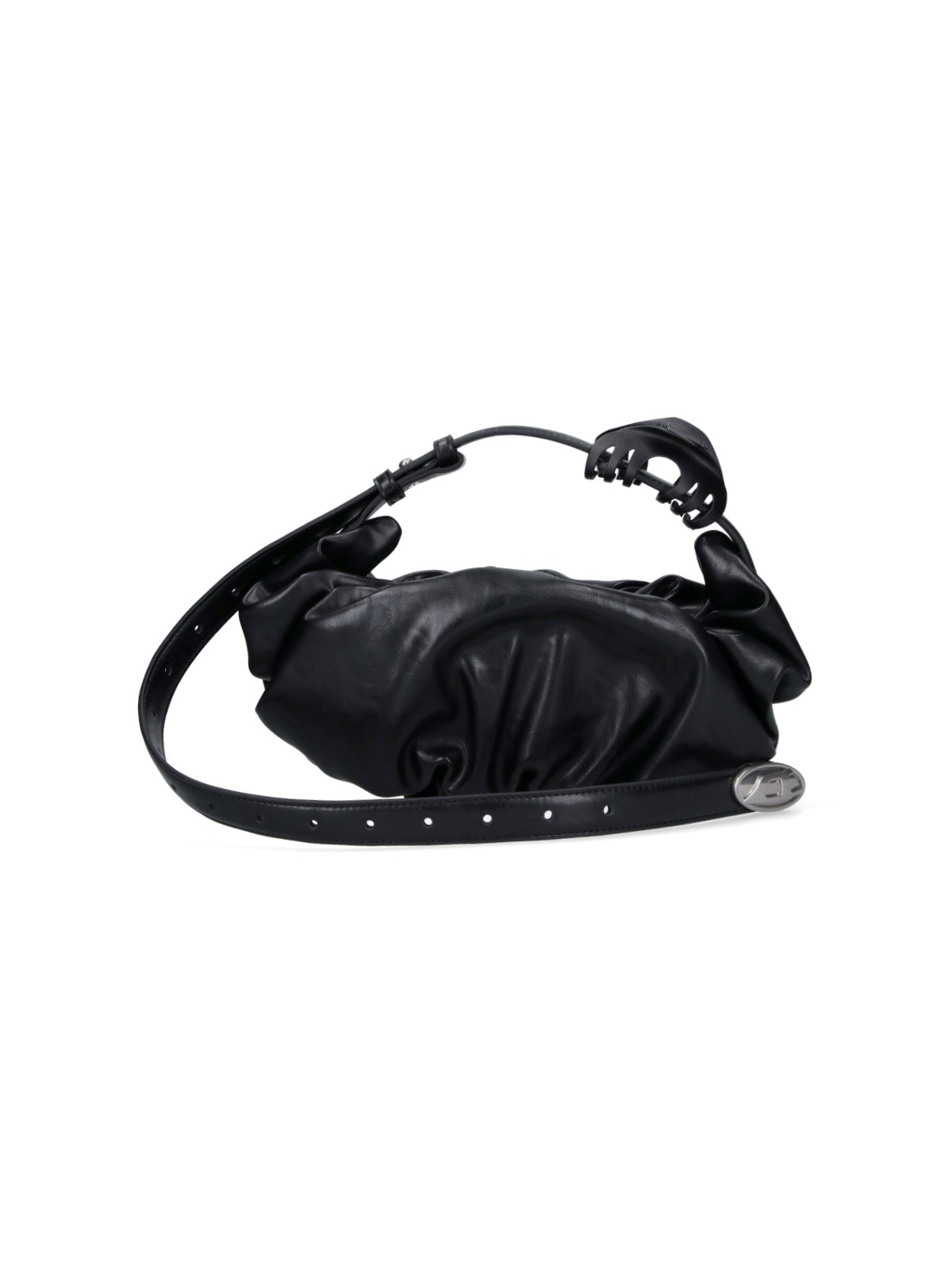 Diesel Grab-d S-small Scrunched Hobo Bag In Shiny Pu In Black