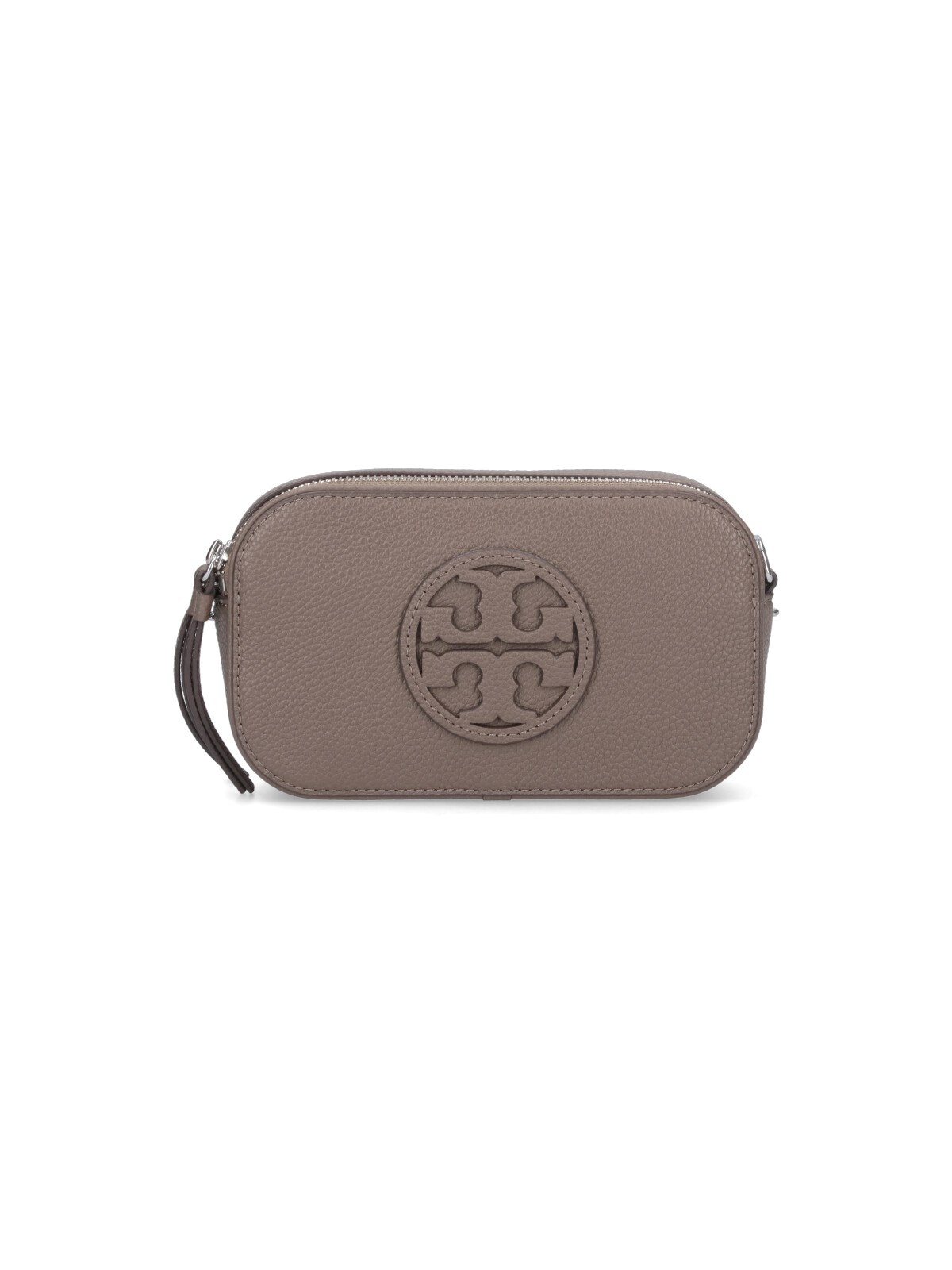 Tory Burch Textured Finish Crossbody Bags With Adjustable Strap And Tassel Detail In Gray