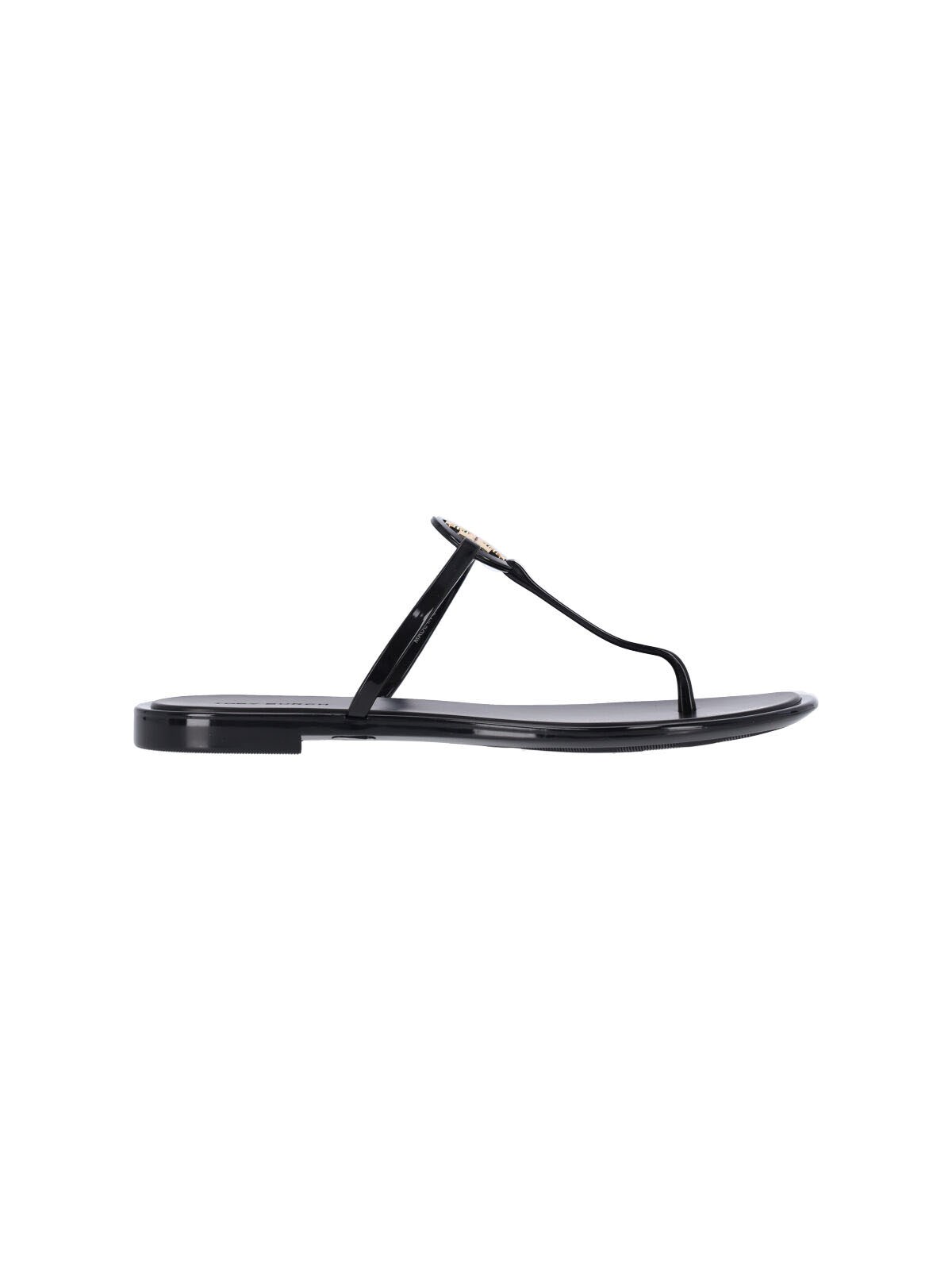 Tory Burch Black Leather Mini Miller Thong Slippers In Black