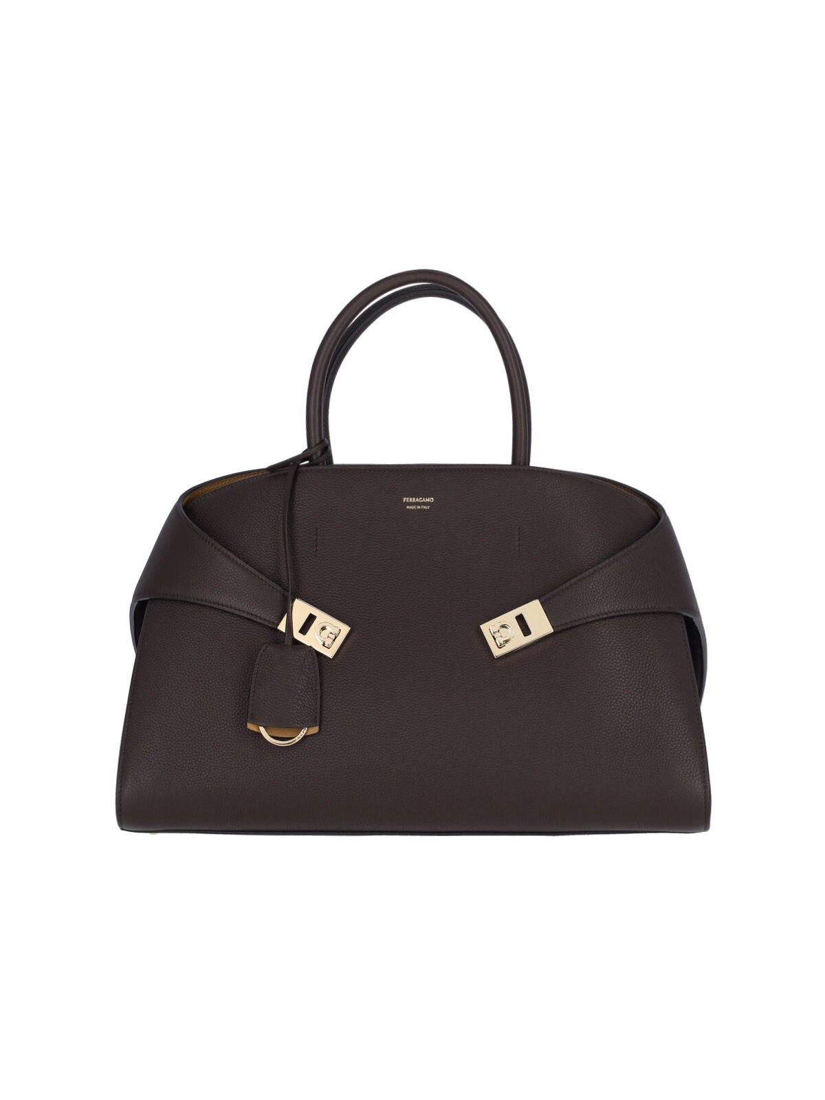 Ferragamo Structured Handbag With Gold-tone Hardware In Brown